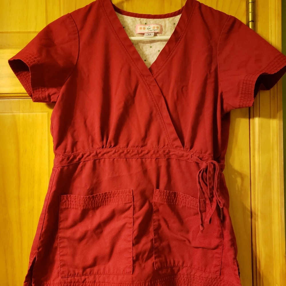 Deep red Koi scrub top